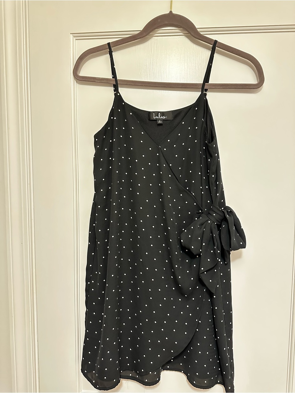Lulu's Black Polka Dot Wrap Dress with Side Bow Detail
